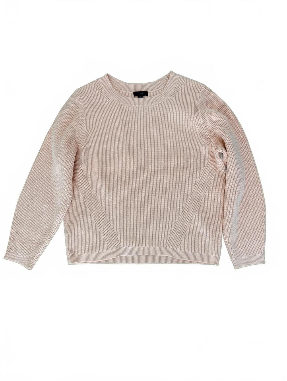 JCrew Textured Ribbed Crewneck Sweater Blush Pink Peach Knit Raglan Feminine